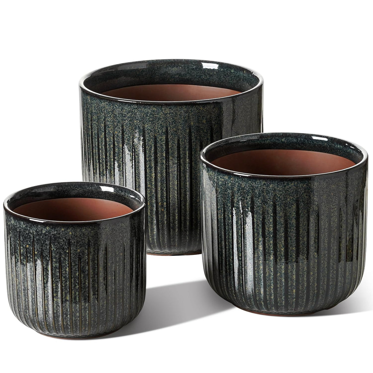 LE TAUCI ceramic pots in dark olive glossy glaze for stylish indoor plant displays.