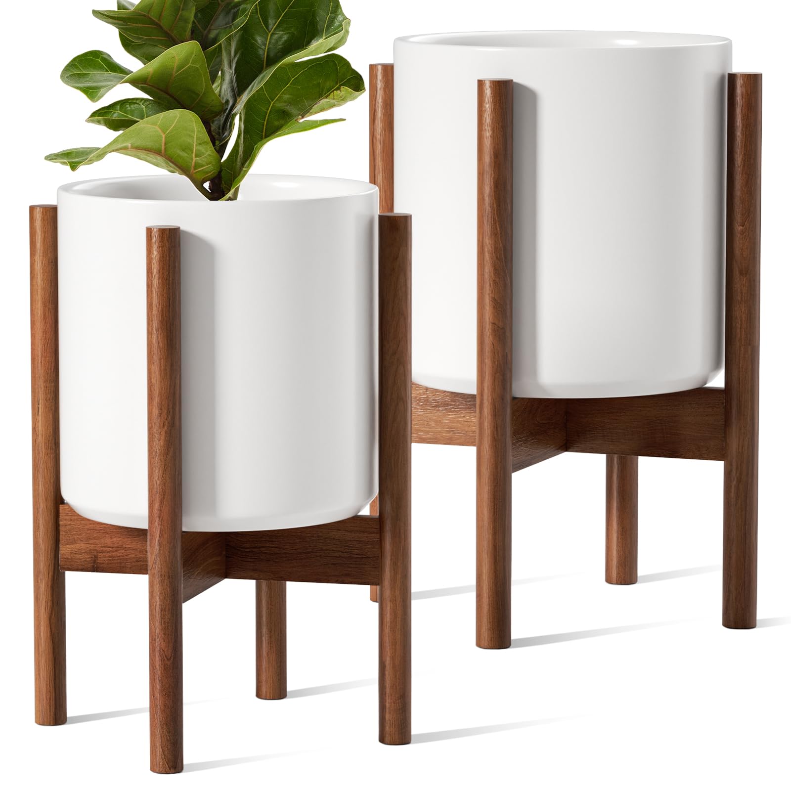 LE TAUCI 8-inch ceramic planter with wood stand for stylish greenery.