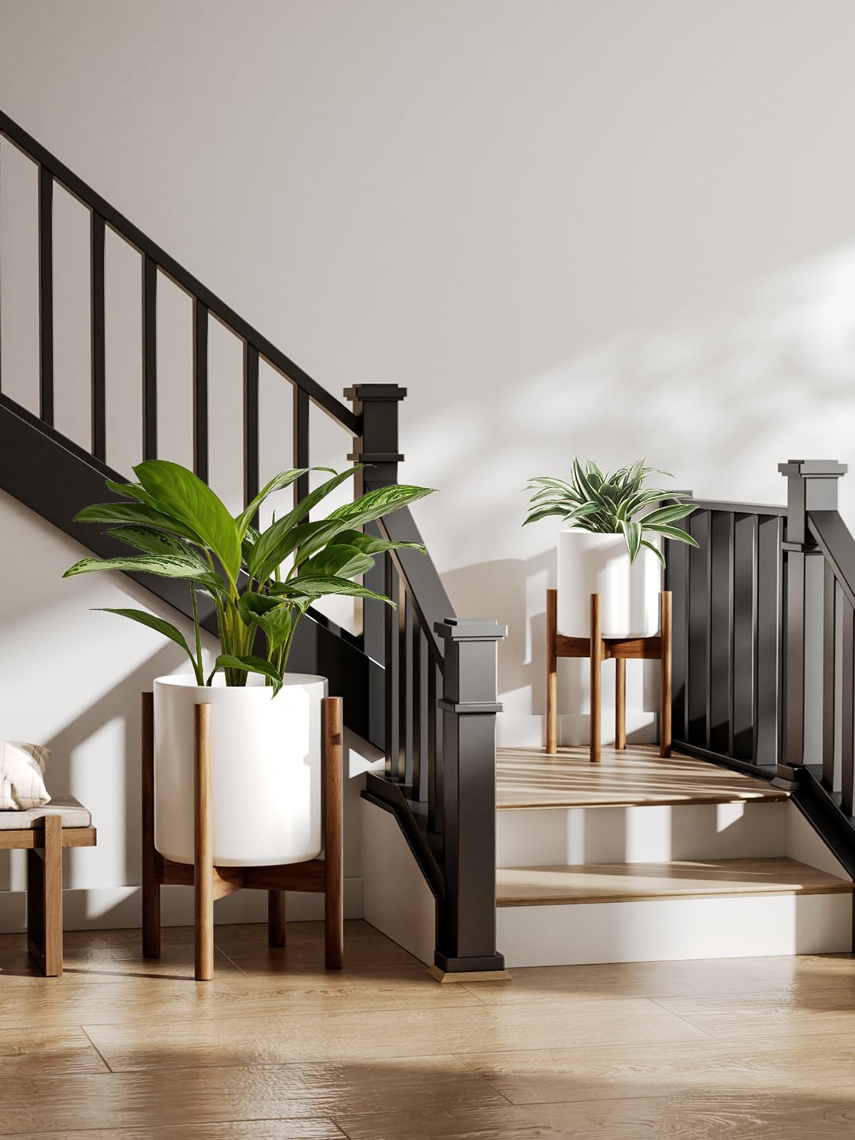 LE TAUCI reversible acacia wood stand paired with planter for versatile décor