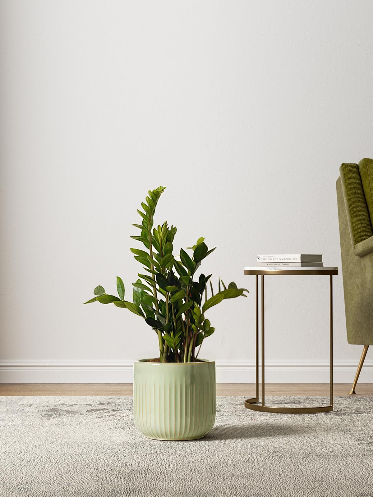 LE TAUCI 5.7-inch sage-green glossy fluted planter for small plants