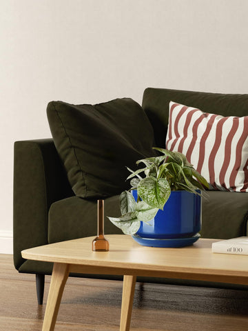 LE TAUCI large sapphire blue ceramic pot with drainage hole for leafy plants.