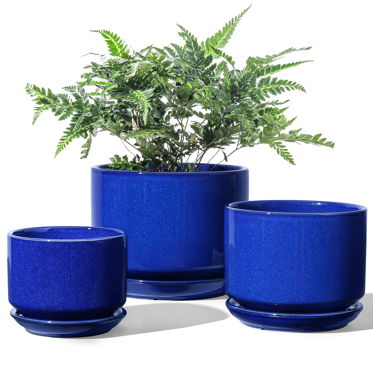 LE TAUCI small sapphire blue ceramic pot with drainage hole for succulents.