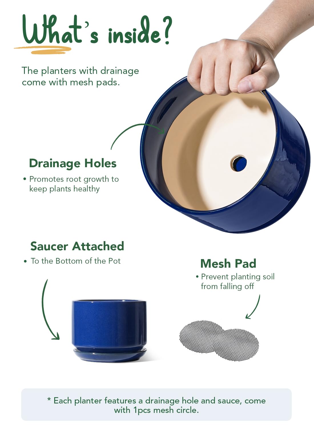 LE TAUCI pot with saucer provides surface protection during watering.