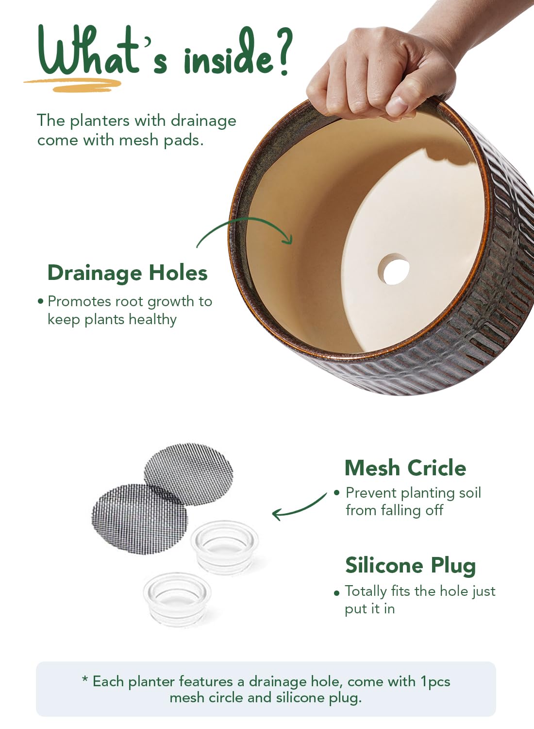 LE TAUCI drainage hole with mesh keeps soil in while watering
