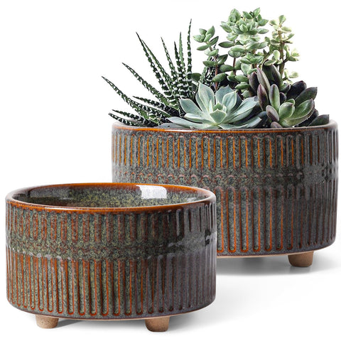 LE TAUCI succulent pots pair in black reactive glaze for stylish shelves