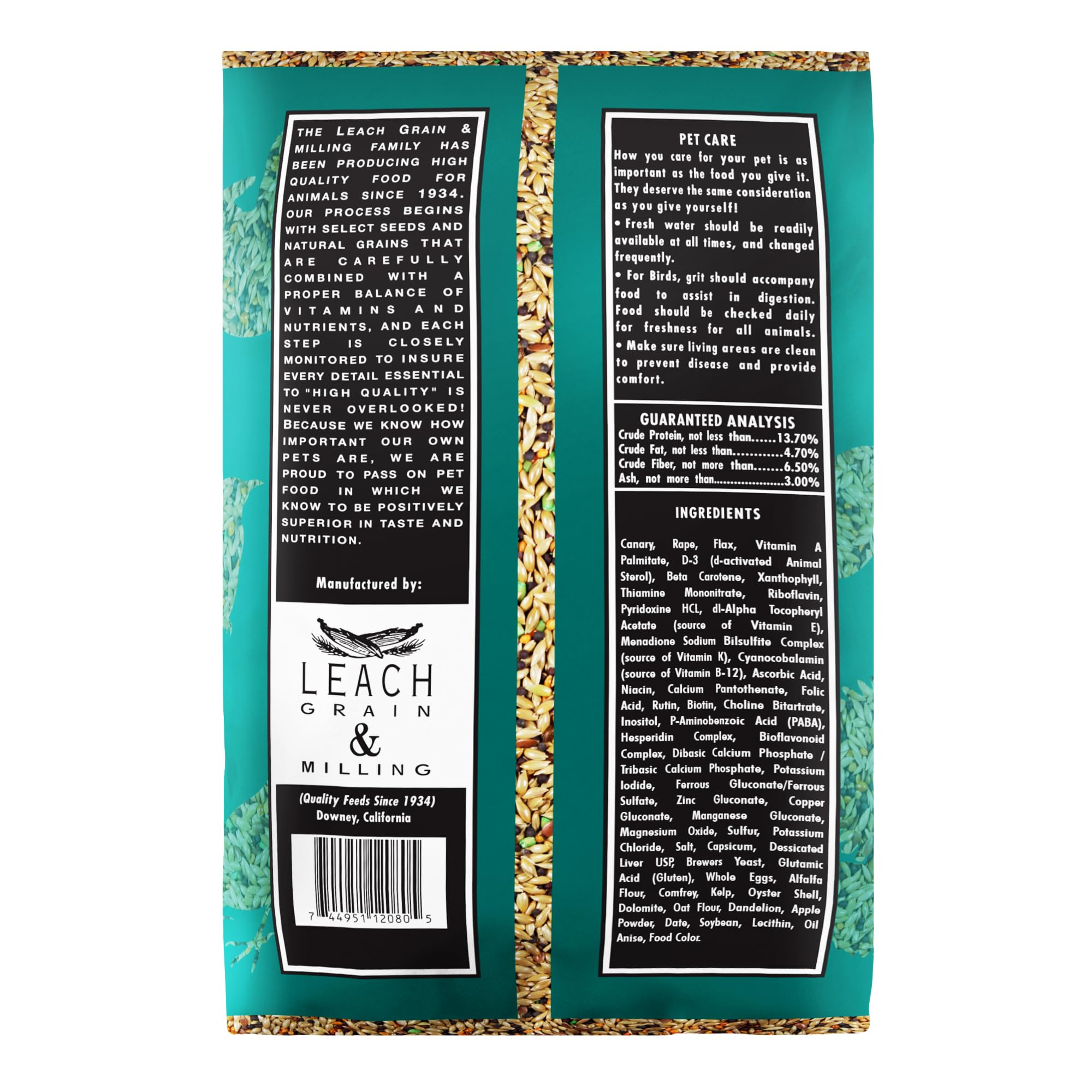 LEACH Canary Plus packaging bag highlights premium mix for balanced nutrition.