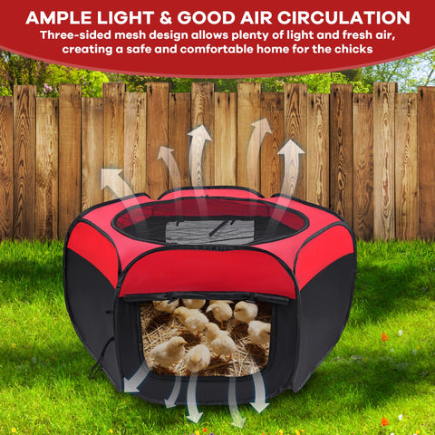 Leadinor Brooder Box indoor-outdoor use with three-sided mesh for ventilation.