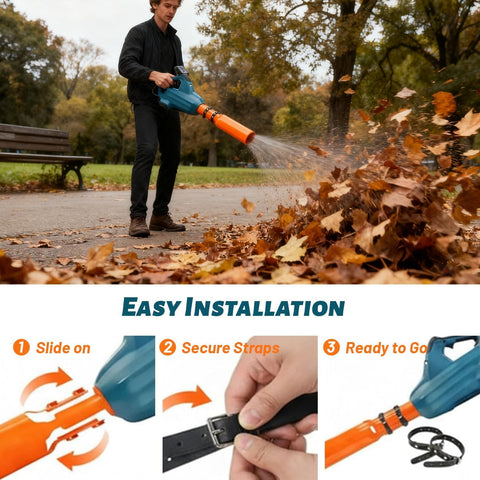 Leaf Blower Air Booster mounted on a blower enabling quick setup.