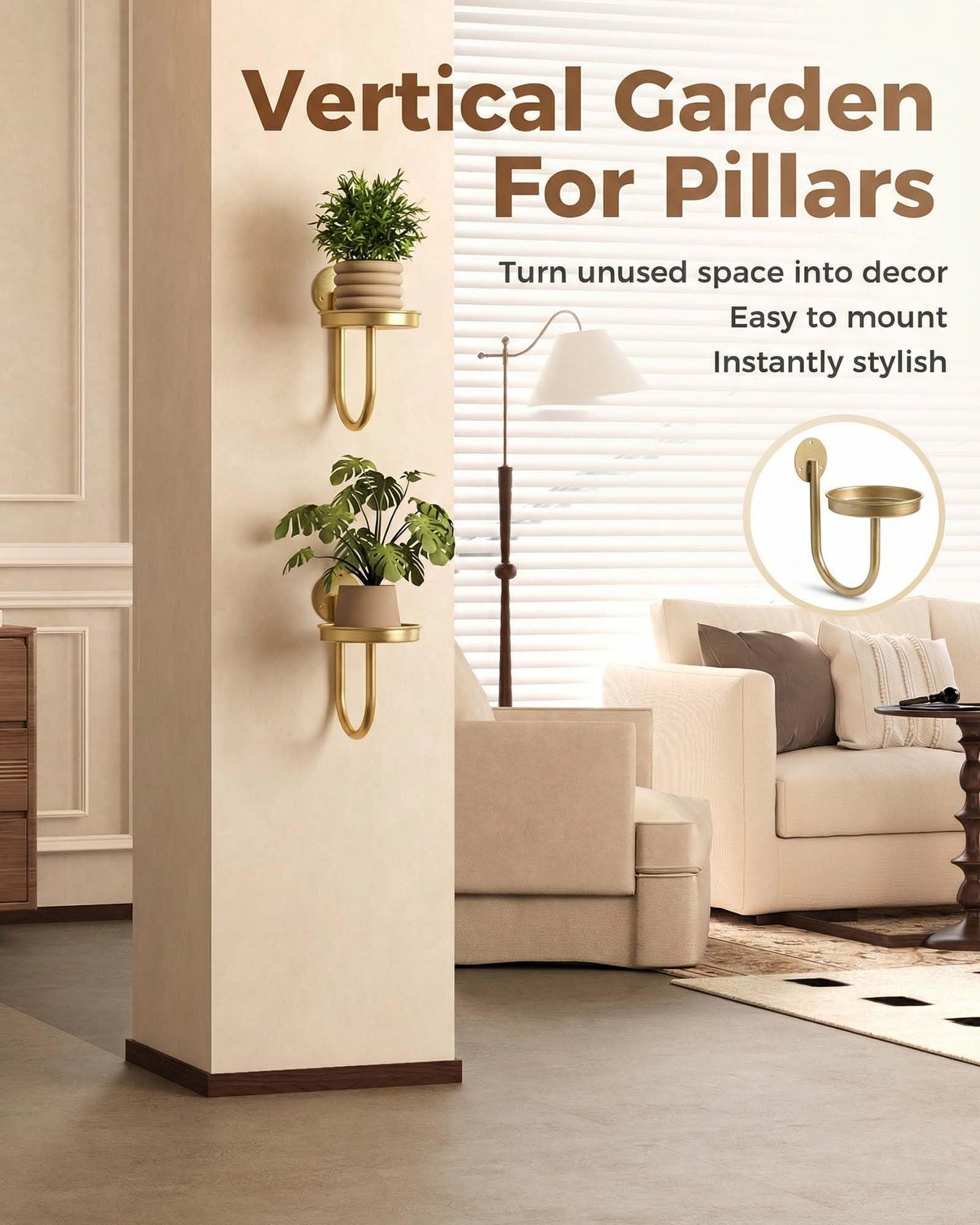 Leaf&lull hanging wall planter golden design enhances sunlit plant display