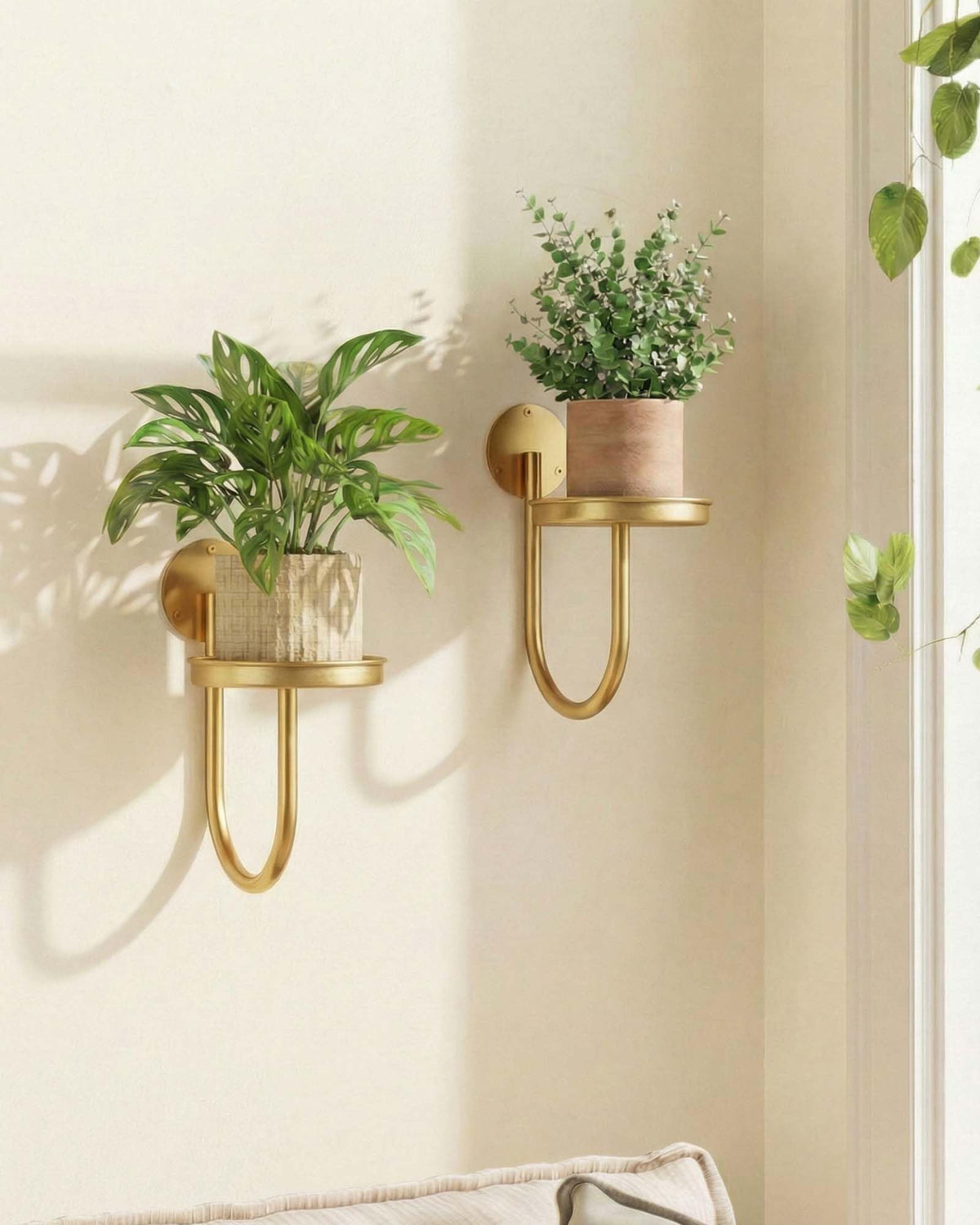 Leaf&lull wall planter in golden finish two-pack for space-saving indoor greenery