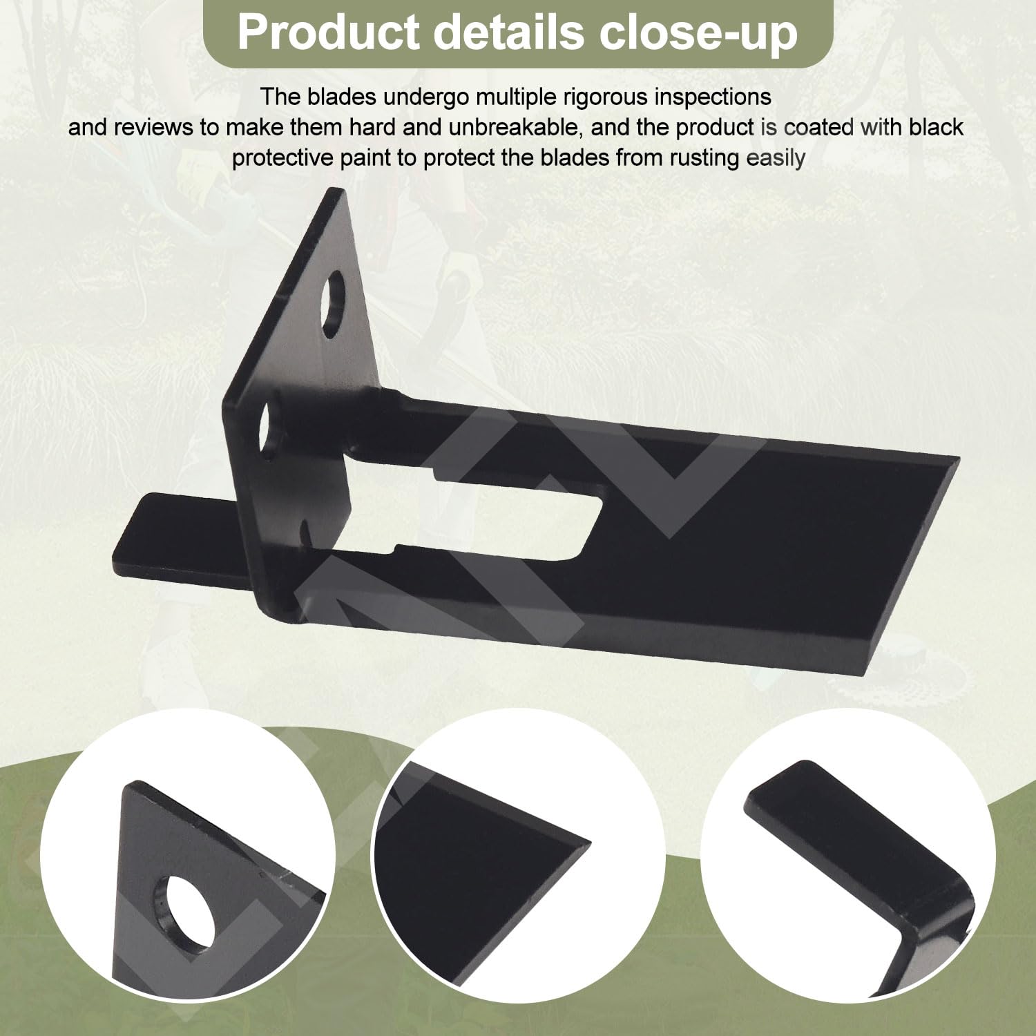 Leaflex blade with black protective finish reduces rust and wear
