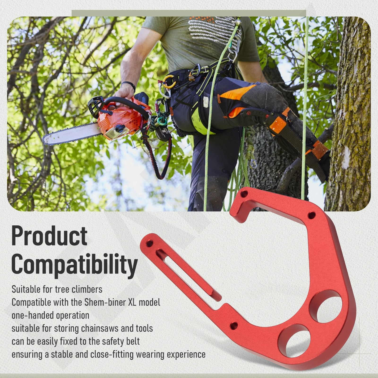 LEAFLEX chainsaw tucked inside hook for quick access