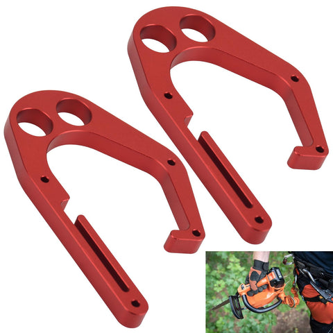 LEAFLEX two-pack red aluminum hook for tree climber with secure tool storage