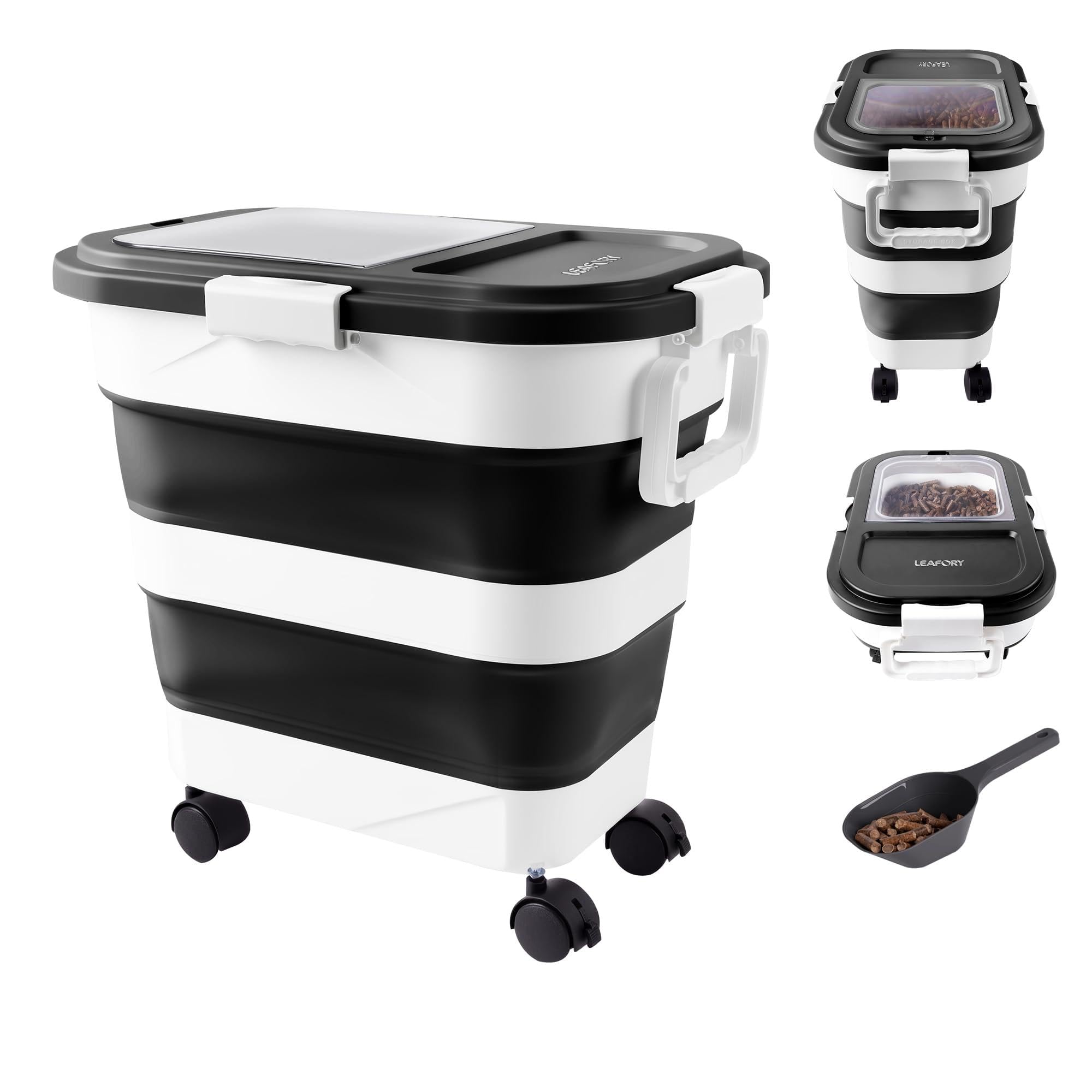 Leafory pellet storage container with clear window shows freshness at a glance