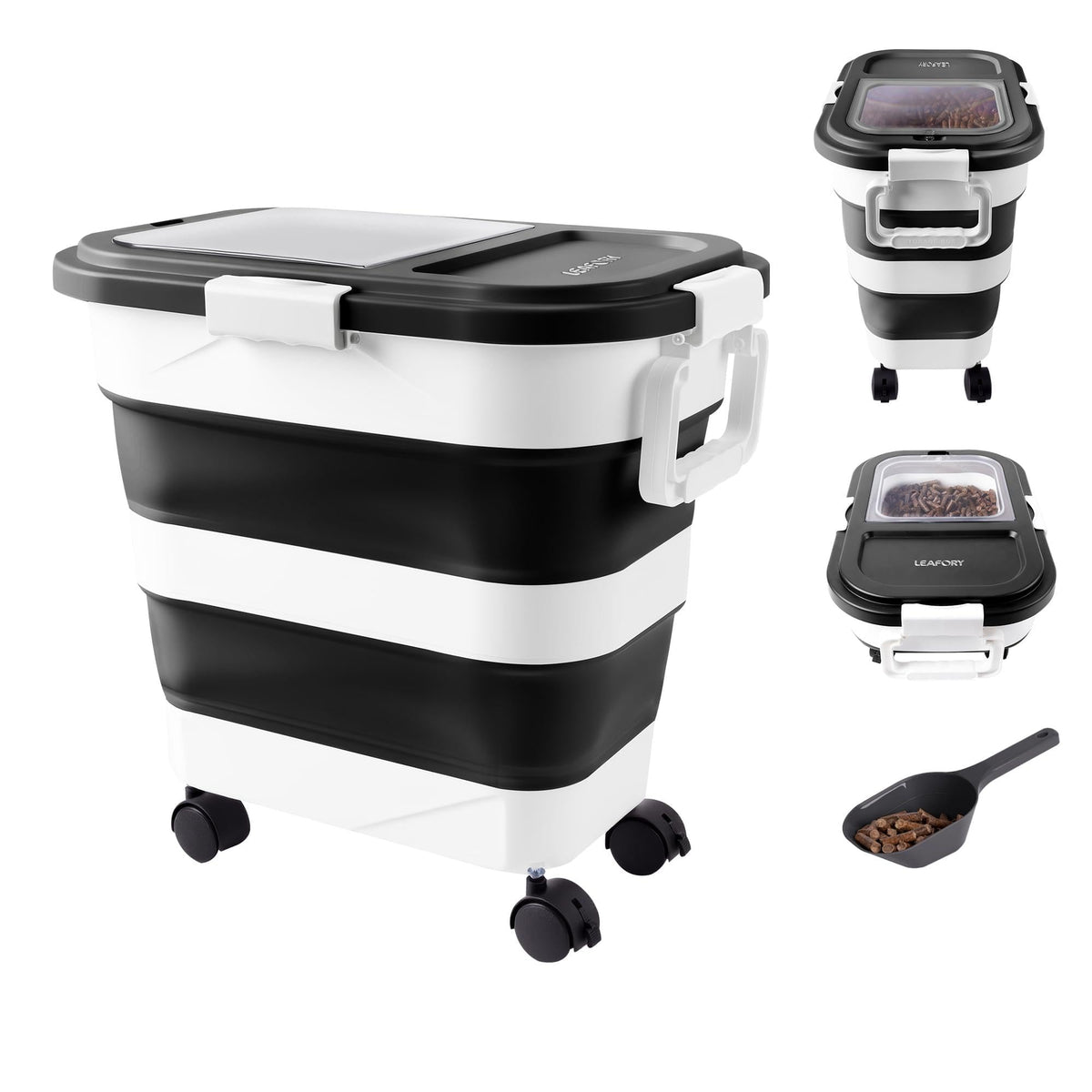 Leafory pellet storage container with clear window shows freshness at a glance