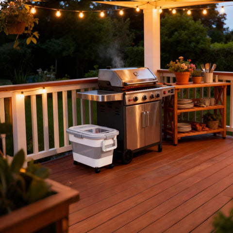 Leafory storage holds 20-25 pounds of pellets for longer cooks