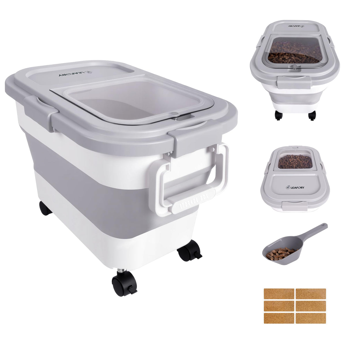 Leafory pellet storage container with a locked lid for airtight protection