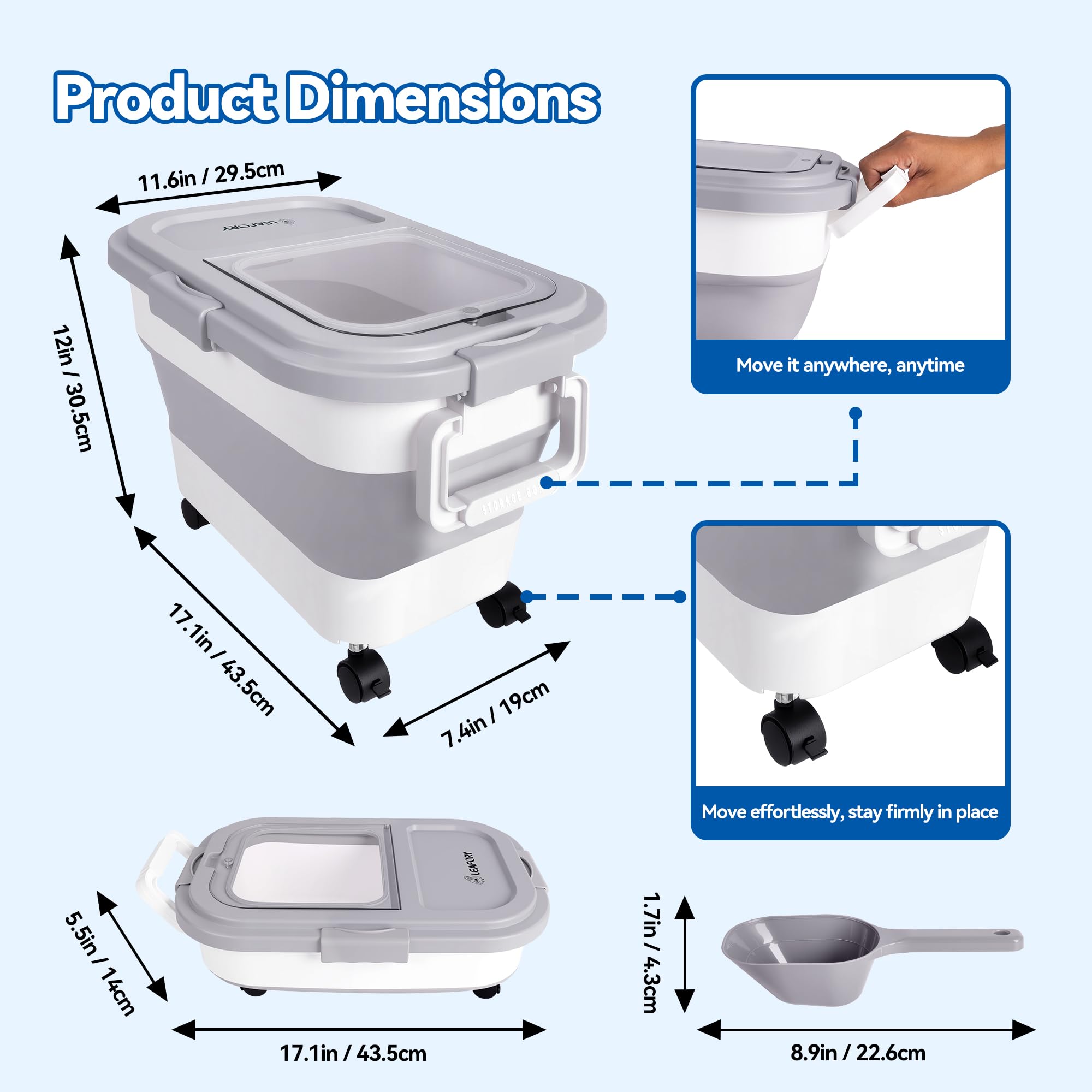 Leafory container with wheels and handles for easy movement