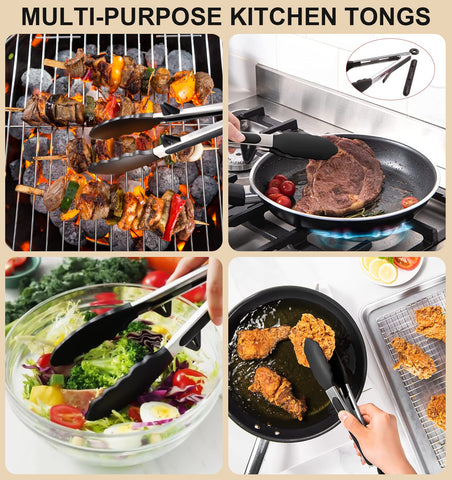 Leakind flat-head kitchen tongs ideal for turning burgers and steaks