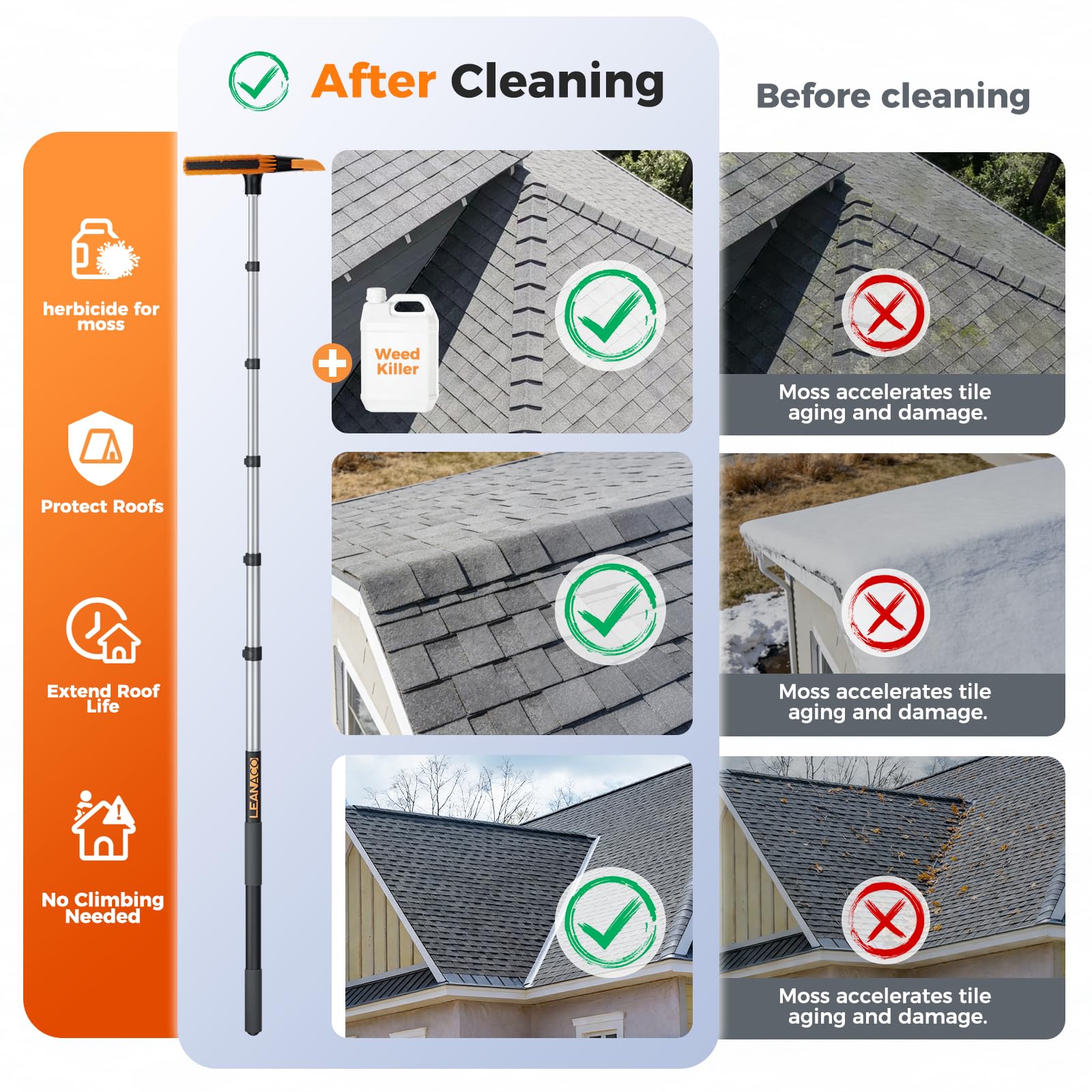 Leanaco all-season tool handles snow, leaves, and debris efficiently.