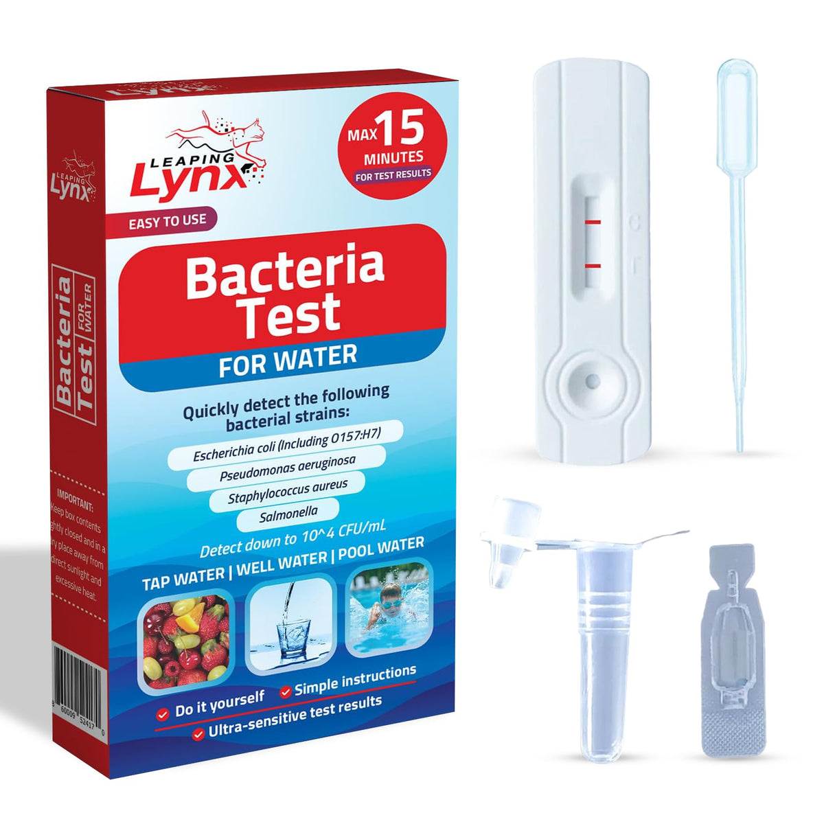 Leaping Lynx Bacteria Test Kit sample vial for quick home testing.