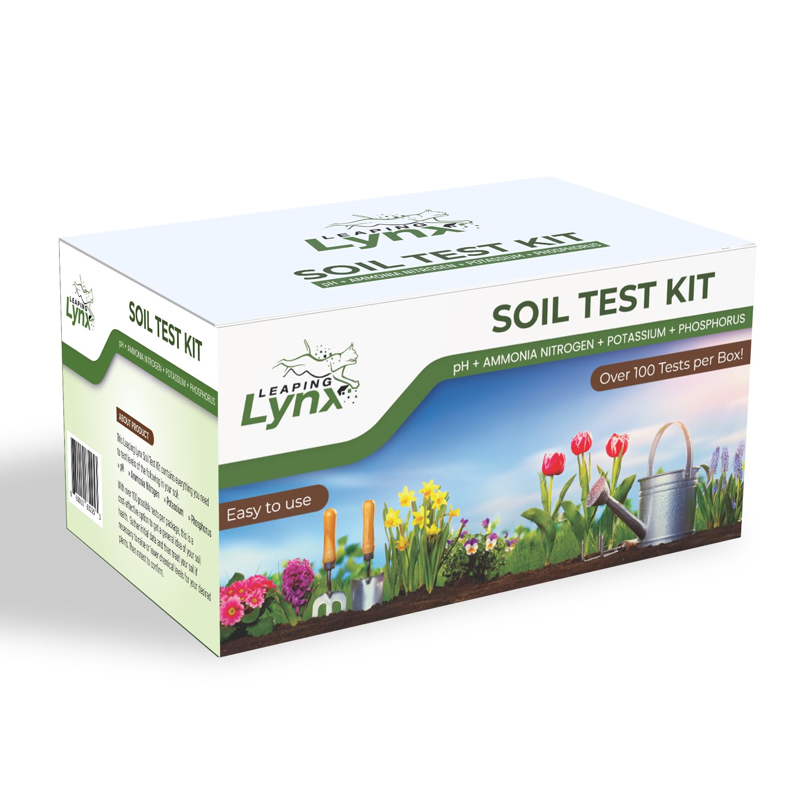Leaping Lynx complete soil test kit color chart shows nutrient balance for accurate adjustments.