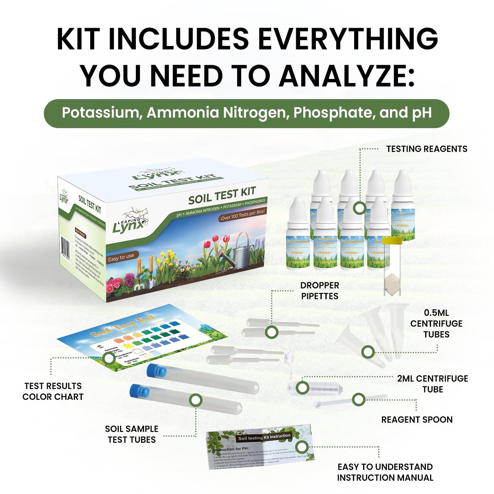 Leaping Lynx soil test strips ready for quick at-home nutrient checks.