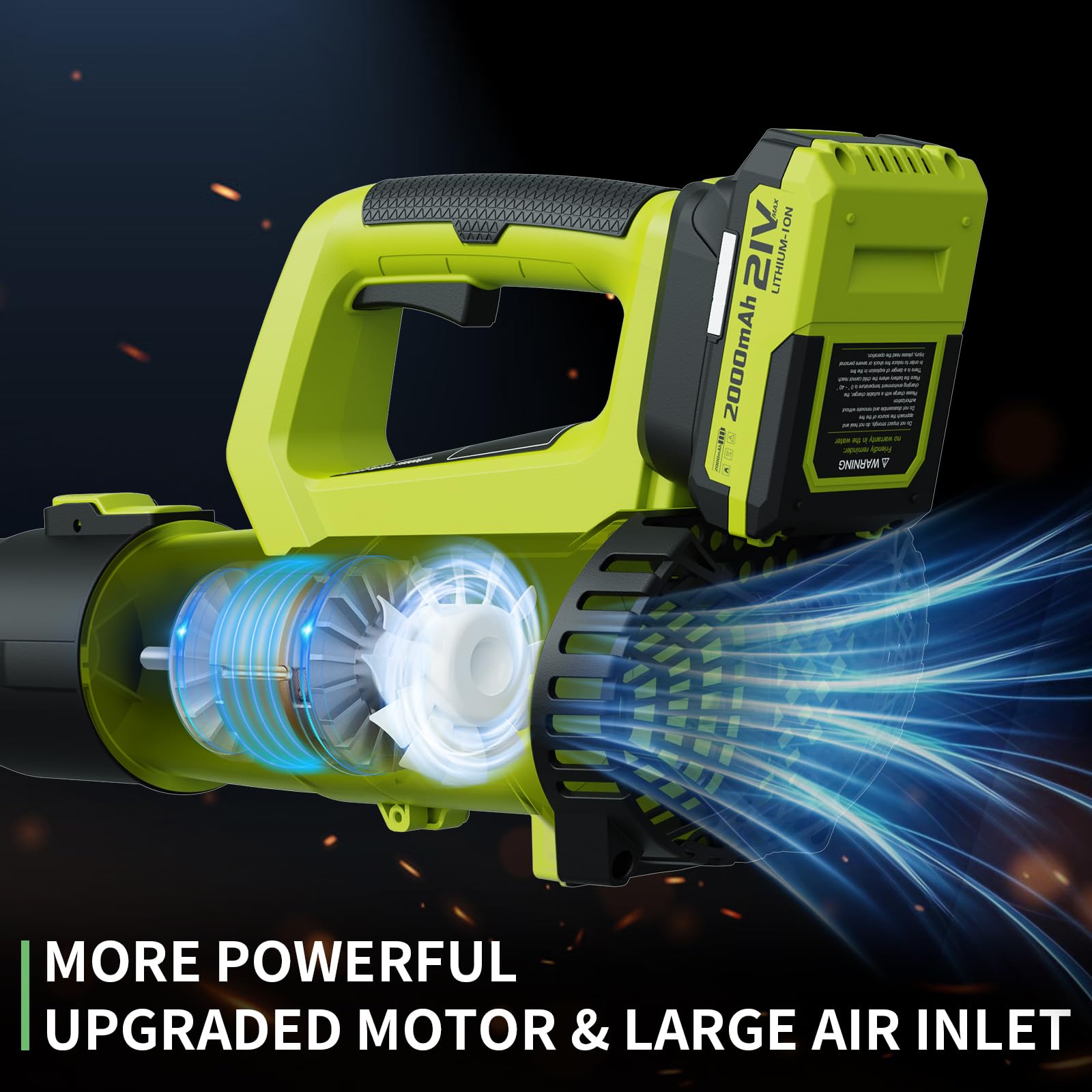 LEAPUL Leaf Blower with two 21V 2.0Ah batteries for extended runtime.