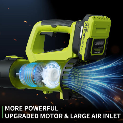 LEAPUL Leaf Blower with two 21V 2.0Ah batteries for extended runtime.