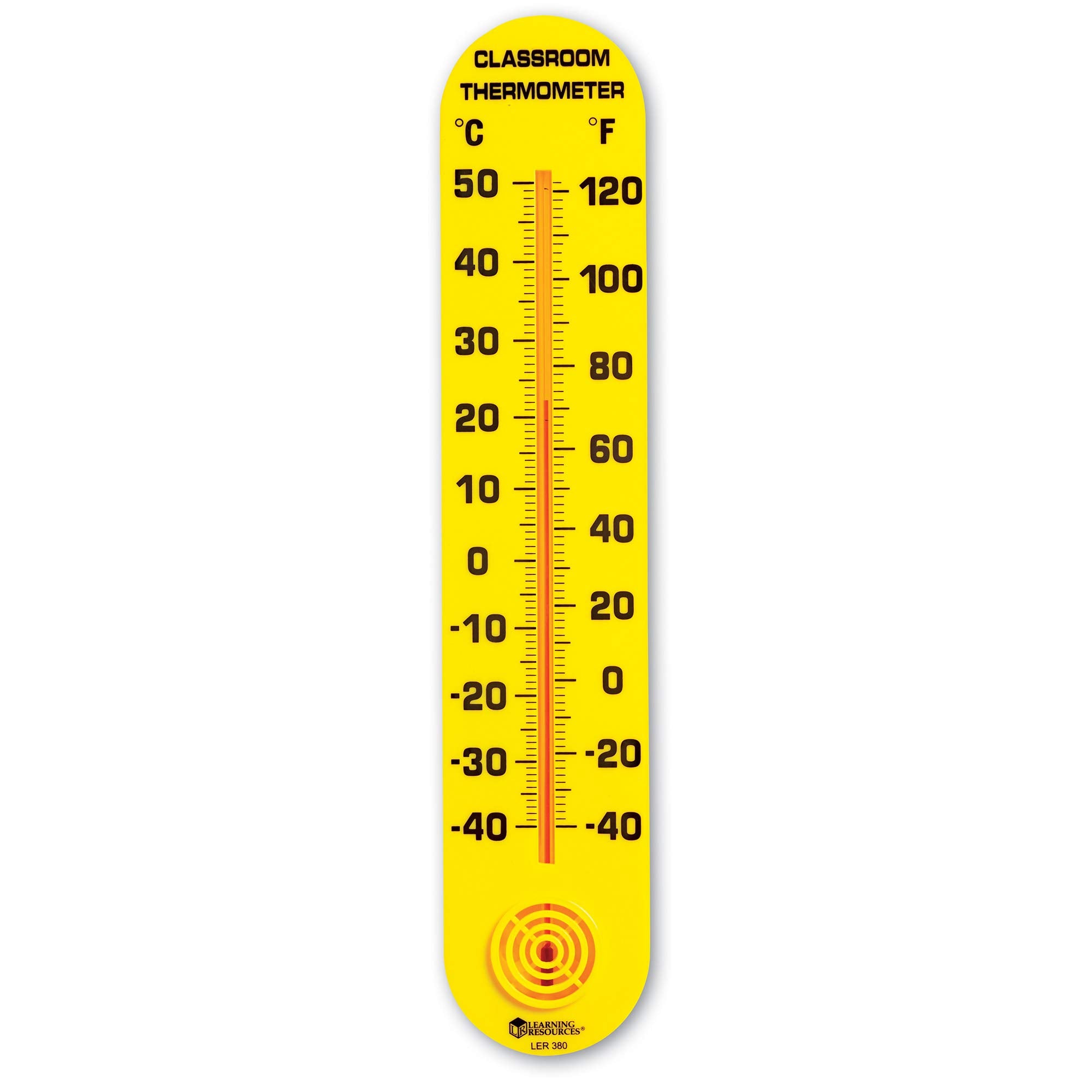 Learning Resources Classroom Thermometer wall-mounted display helps students read temperatures.