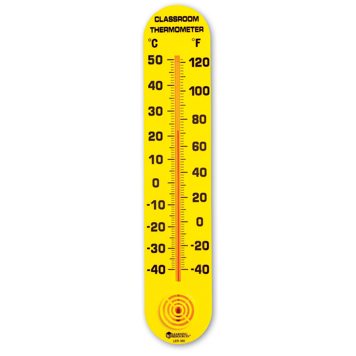 Learning Resources Classroom Thermometer wall-mounted display helps students read temperatures.