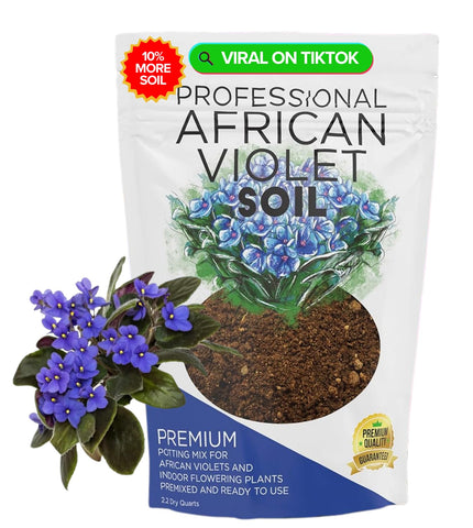 Leaves and Soul african violet soil bag front view highlighting premium, ready-to-use blend.