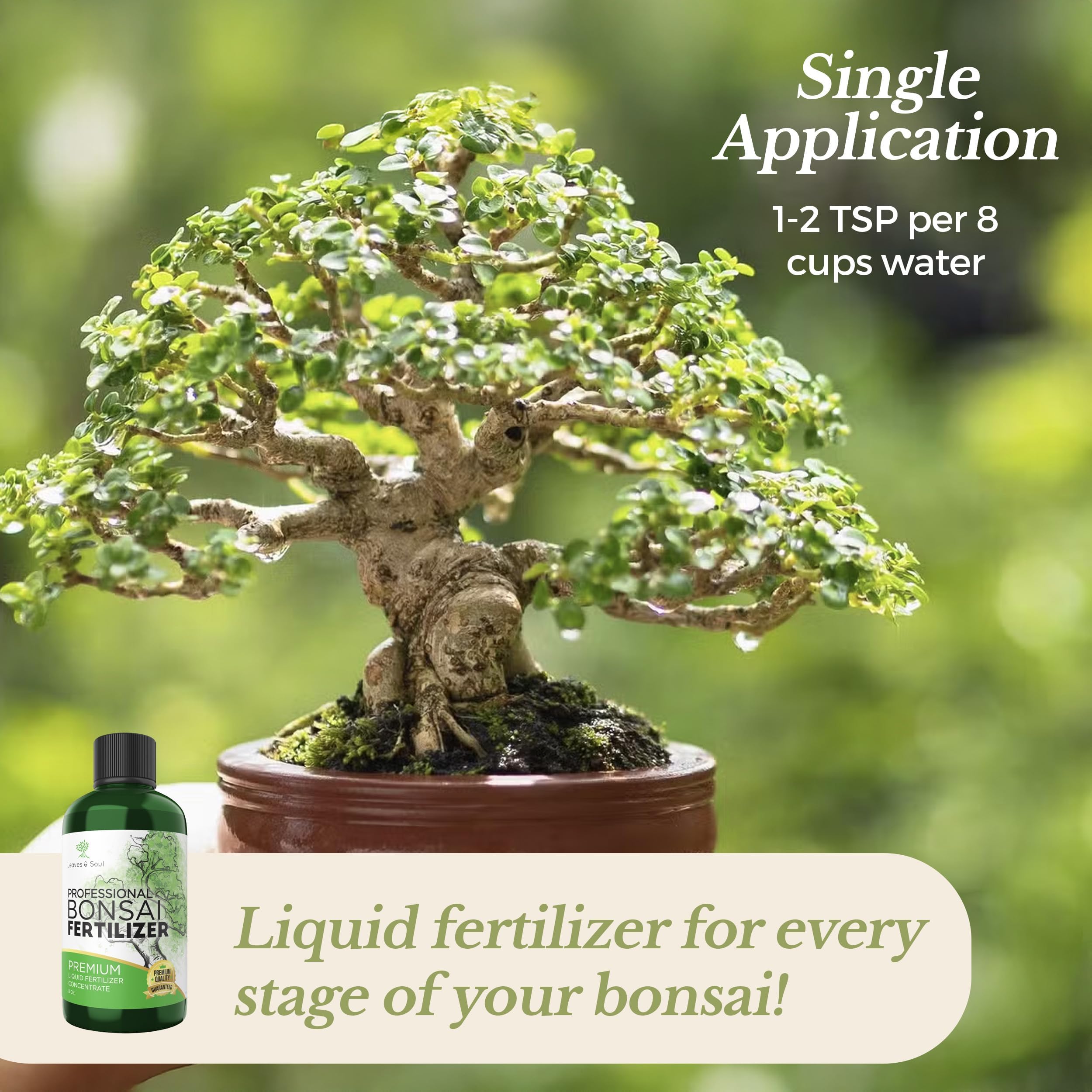 Leaves and Soul product packaging features durable 8 oz bottle for long-lasting use.