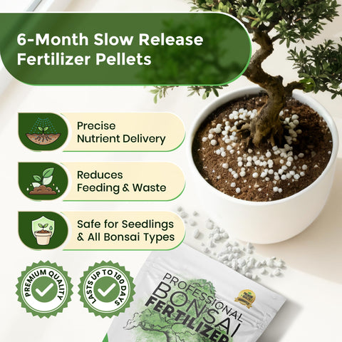 Leaves and Soul bonsai fertilizer pellets in a resealable bag for storage.