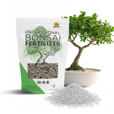 Leaves and Soul bonsai fertilizer pellets close-up showing slow-release granules for steady growth.