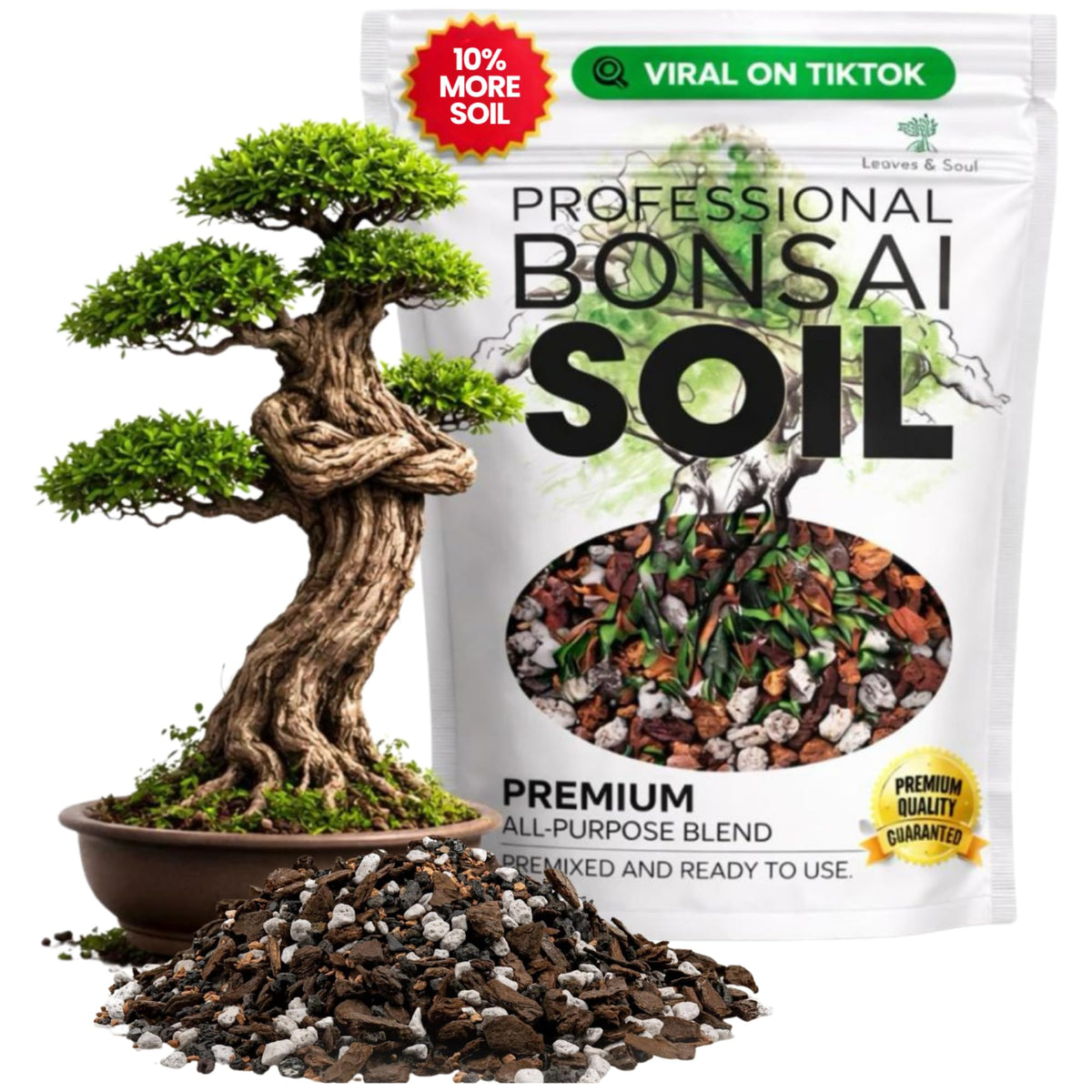 Leaves and Soul bonsai soil premium blend bag ready to use for fast drainage.