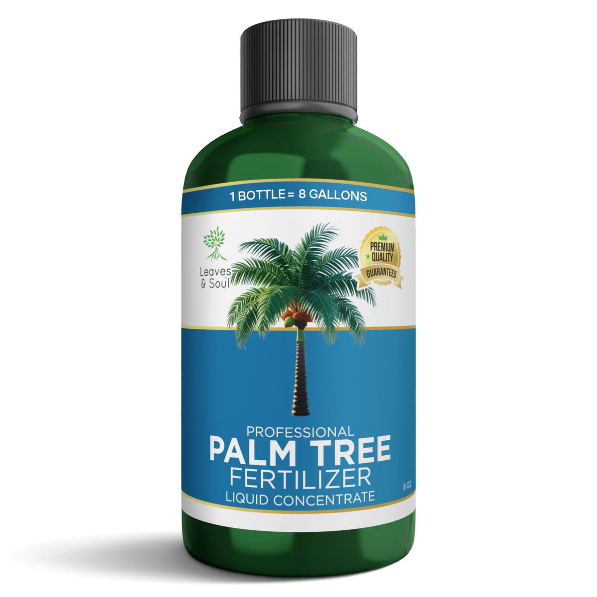 Leaves and Soul bottle pour shows quick nutrient delivery for palm trees.