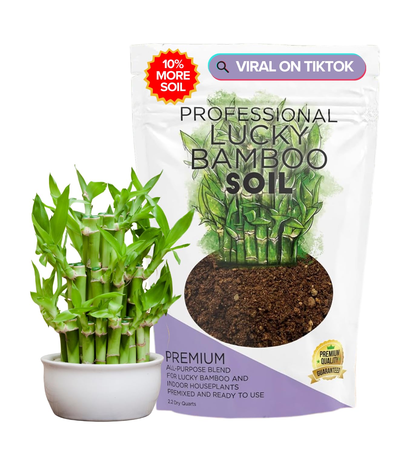 Leaves and Soul lucky bamboo soil 2.2 qt bag promotes healthy root aeration for Lucky Bamboo