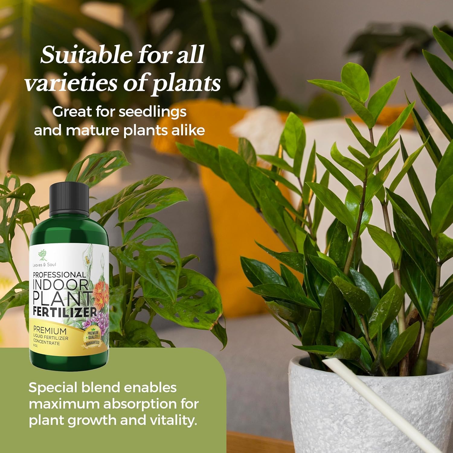 Leaves and Soul multi-purpose blend packaging for indoor plants and flowers