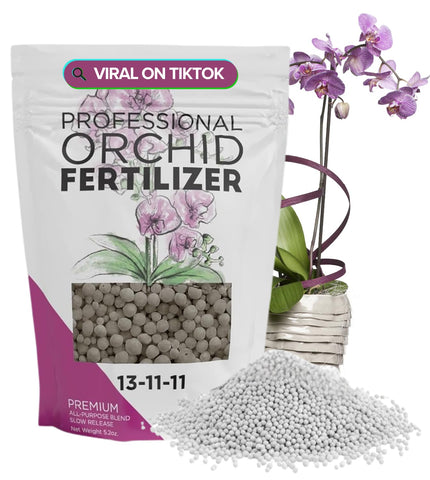 Leaves and Soul orchid fertilizer pellets bag closeup showing balanced nutrients