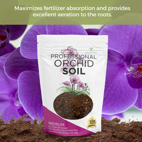 Leaves and Soul Orchid Soil bag being poured demonstrates easy application and balanced moisture.