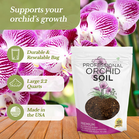 Leaves and Soul Orchid Soil ingredients close-up show lava, calcined clay, pine bark for aeration.