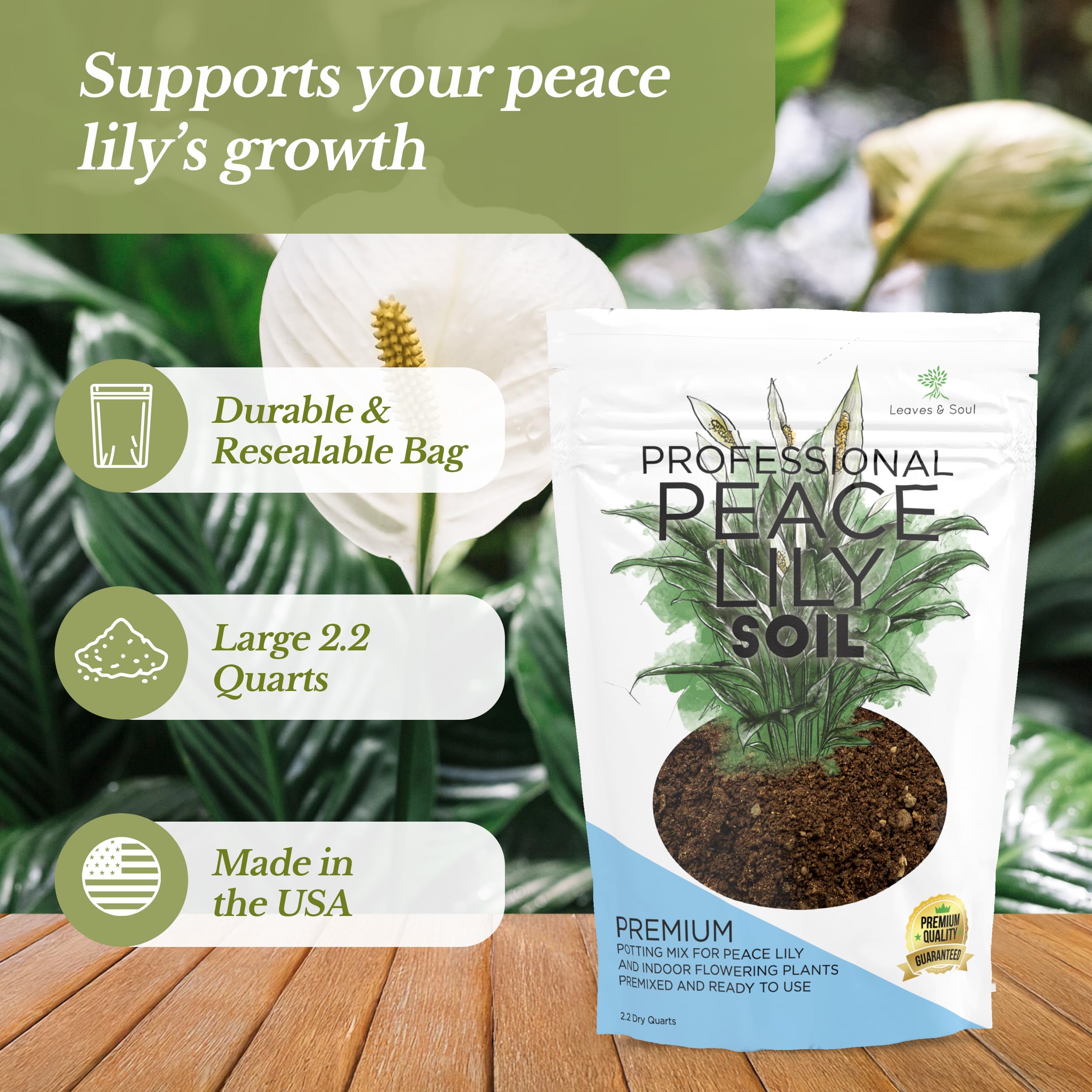 Leaves and Soul Peace Lily Soil ingredients closeup balanced mix for healthy roots