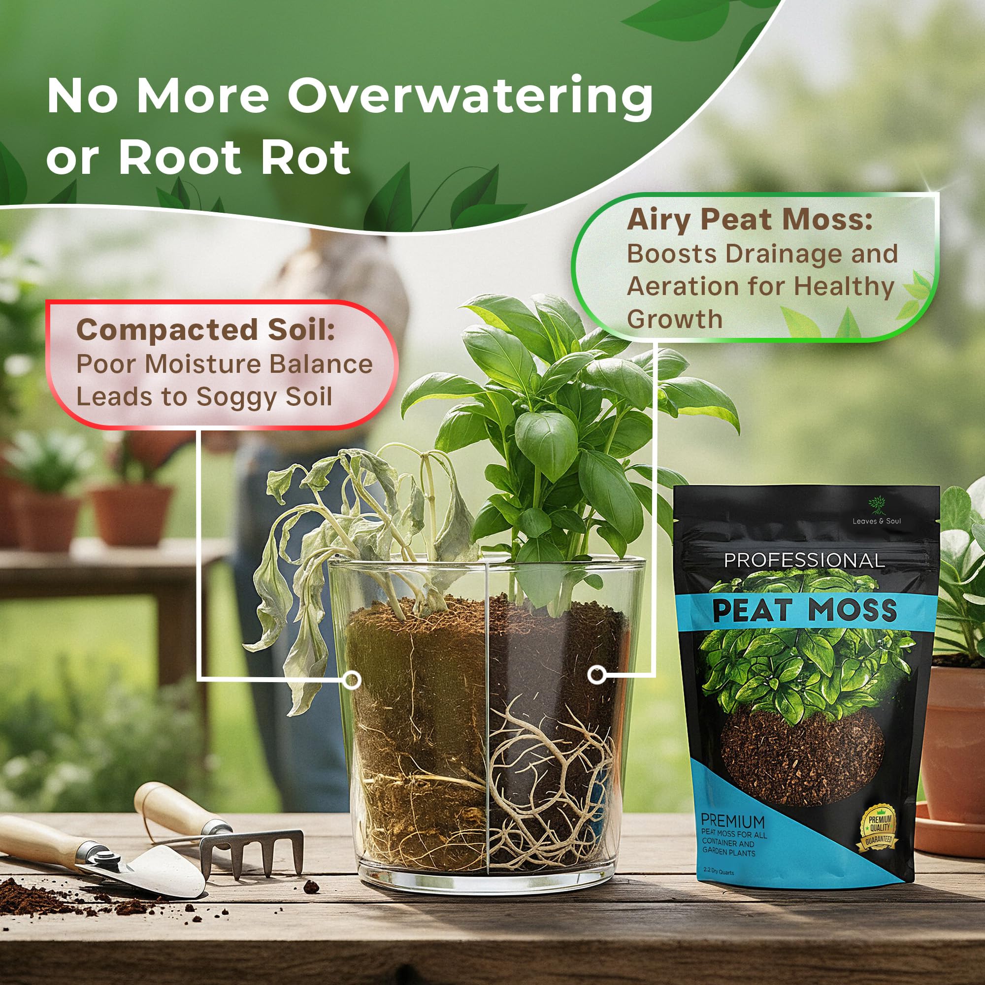 Leaves and Soul orchid repotting with peat moss supports airy roots.