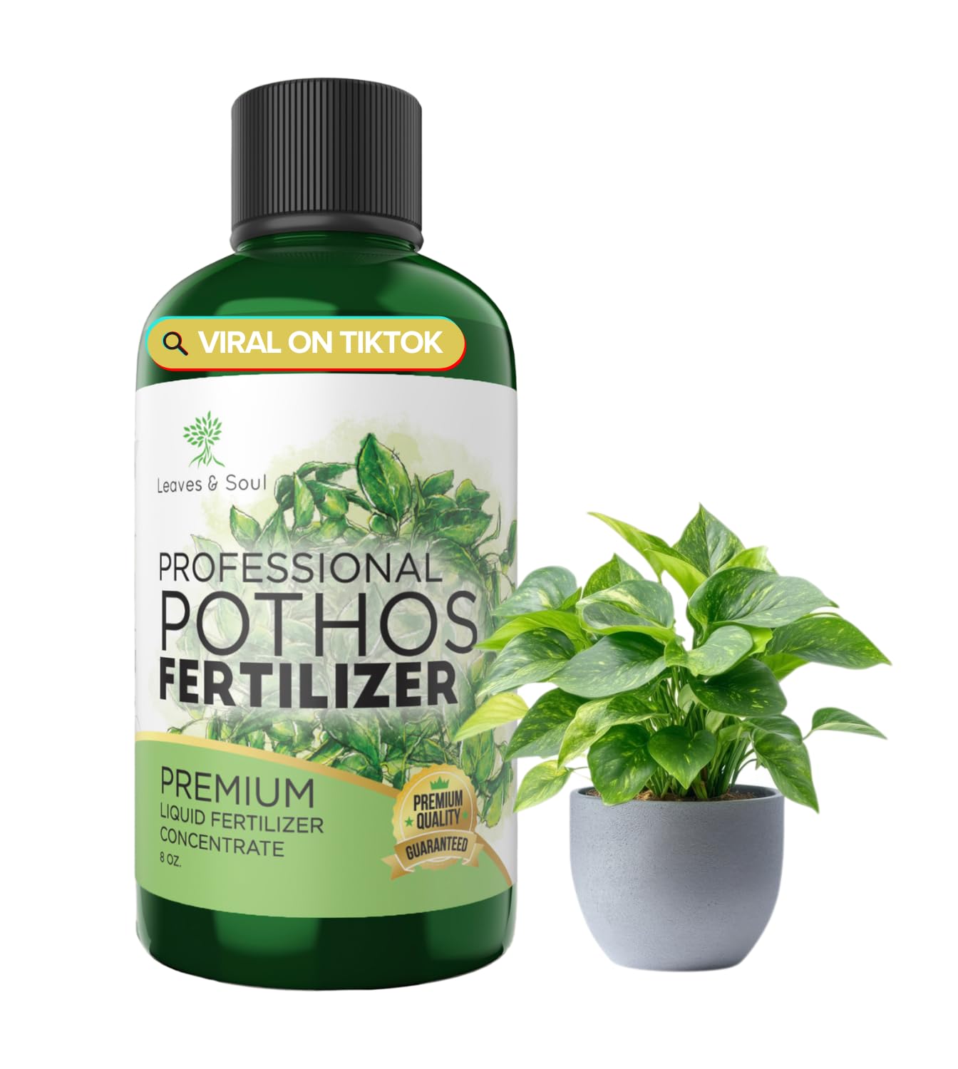 Leaves and Soul professional liquid pothos fertilizer bottle for easy dosing