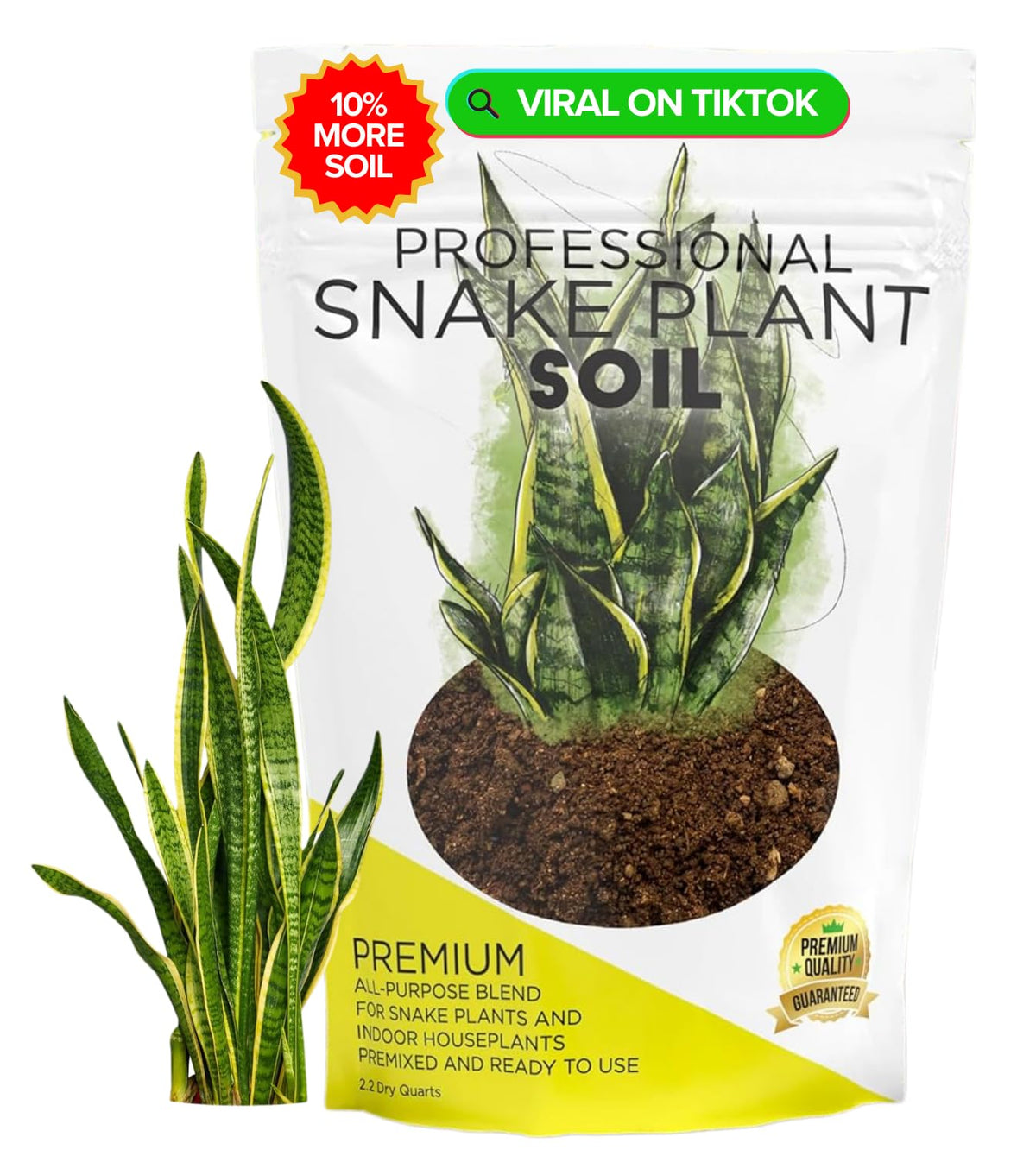 Leaves and Soul professional snake plant soil front bag promotes healthy root aeration for thriving growth.