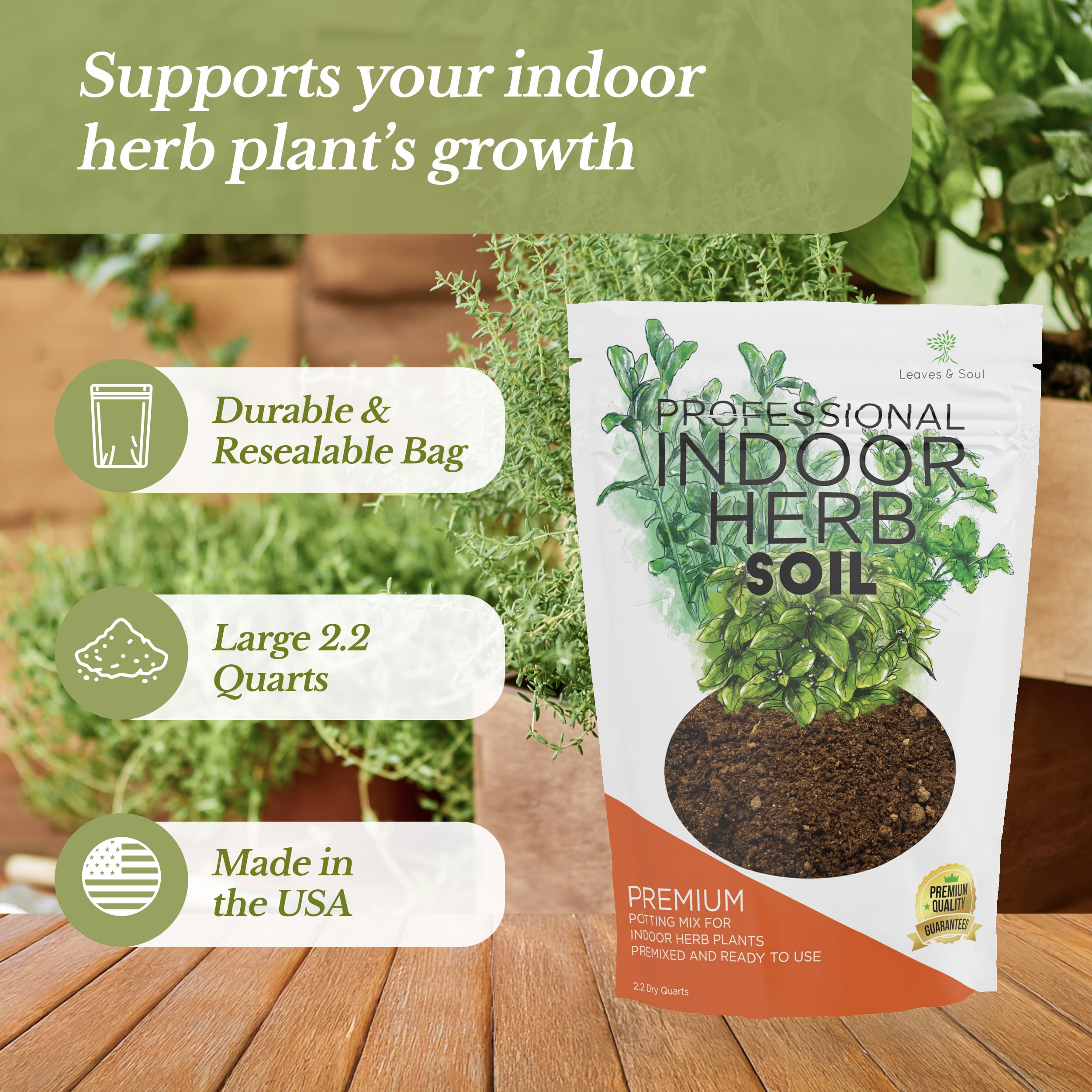 Leaves and Soul ready-to-use soil mix for quick indoor herb planting