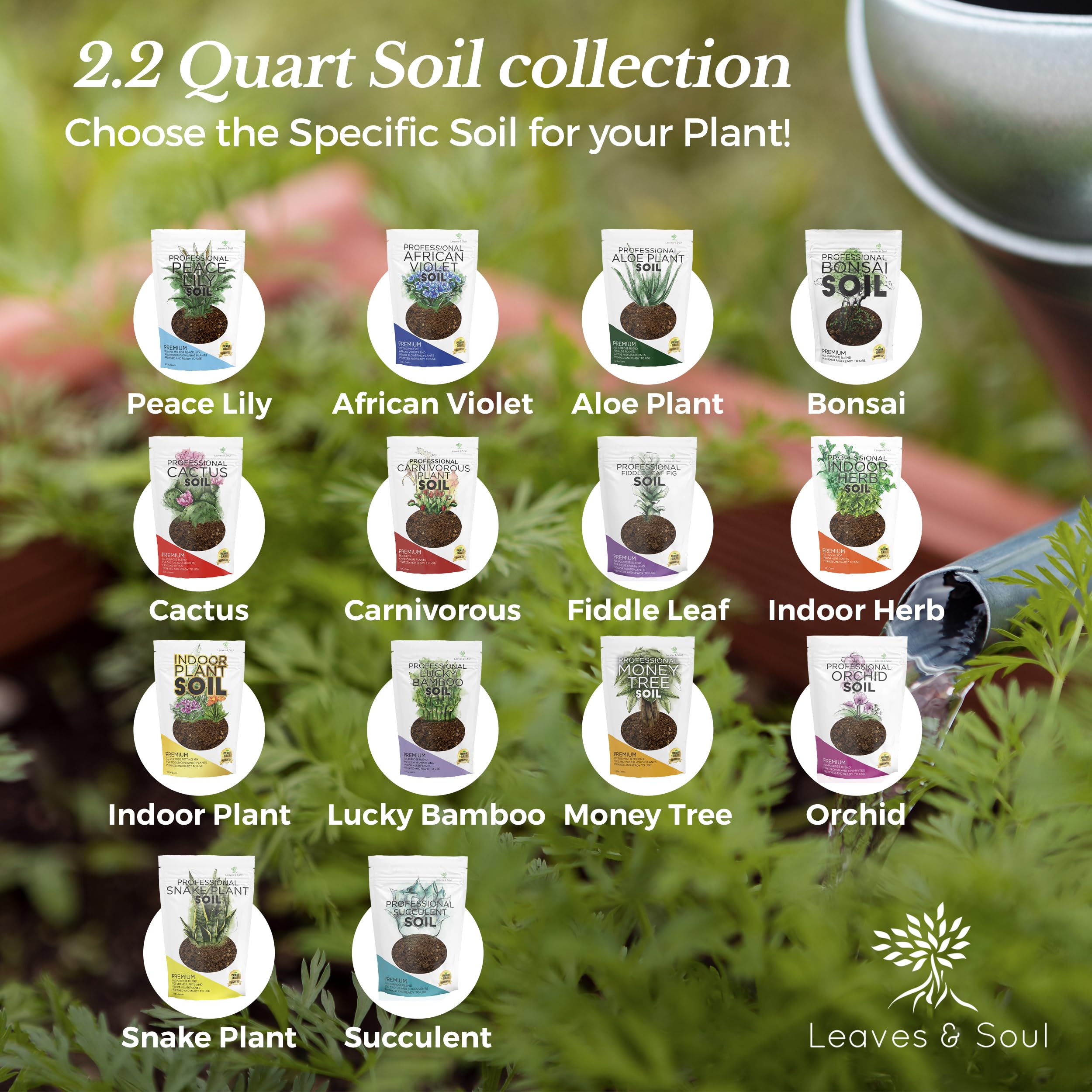 Leaves and Soul resealable bag front highlighting value and USA-made quality