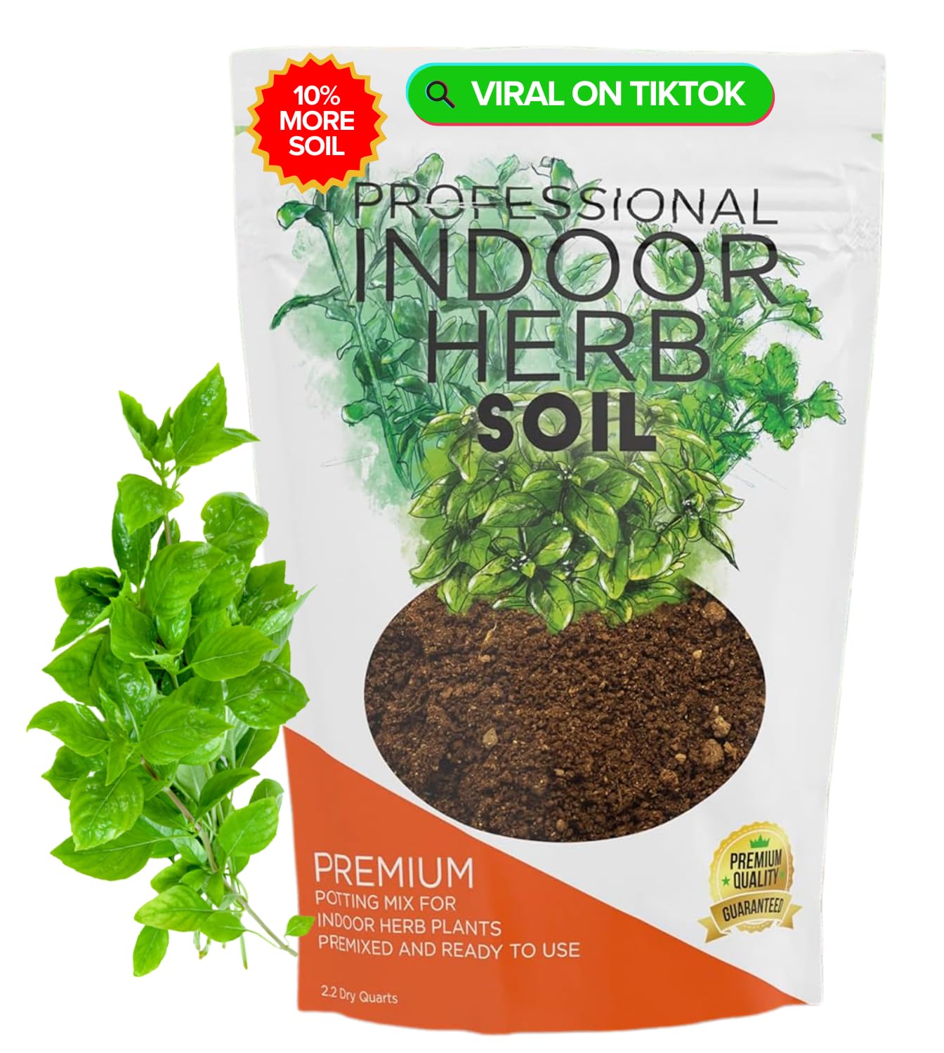 Leaves and Soul soil bag close-up showing premium indoor herb mix