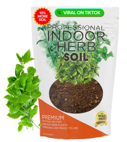 Leaves and Soul soil bag close-up showing premium indoor herb mix